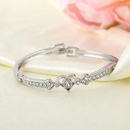 Women Crystal Charm Jewelry Hot Heart Bangle Fashion Silver Plated Bracelet Gift N3