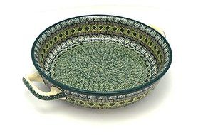 Polish Pottery Baker - Round with Handles - Large - Aztec Forest