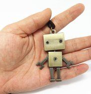 QTMY Robot Leather Chain long Necklace Jewelry Choker Collar Pendant N4