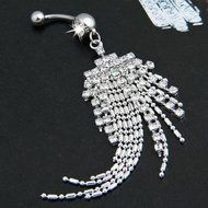 Rhinestone Dangle Body Piercing Jewelry Ball Barbell Bar Belly Button Navel Ring N7