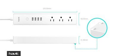 HAVIT USB Power Strip/PowerPort Strip, with 4-Port USB Charging Stations and 3 AC Outlets Plus, Home/Office Surge... N3
