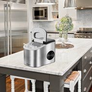Portable Ice Maker - Stainless Steel Countertop Ice Cube Machine With Basket- 26 pounds of ice daily, 2 sizes,... N2