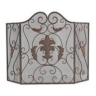 Iron Scroll Work Fleur de Lis Fireplace Screen 3 Panel Protective Mesh Backing