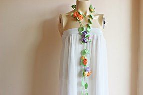 Rose Scarf-Pastel scarf-Rose Scarf-Necklace Lariat Scarf- Rose Crochet Scarf-Lavender ,Pink,Orange,Yellow with... N2