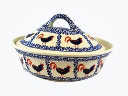 Polish Pottery Covered Casserole w/Hdls - 10 x 8 x 3" N5