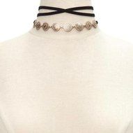 Fashion Jewelry Ribbon Gold Pendant Women Choker Chunky Bib Statement Necklace N4