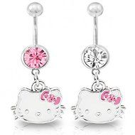 Kathy store INC 316L Surgical Steel White/Pink Hello Kitty Surgical Steel Belly Navel Bar Ring Body Jewelry