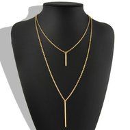 Women Fashion Gold Plated Long Sweater Chain Cute Vertical Bar Pendant Necklace