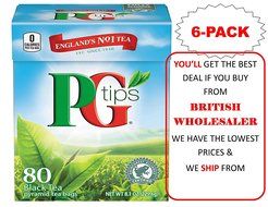PG Tips Black Tea, Pyramid Tea Bags (80 Count x 6 Pack) N2