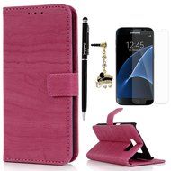 Badalink Galaxy S7 Wallet Case Wood Texture Premuim PU Leather Case Slim Fit Flip Folio Kickstand Case with Card... N7