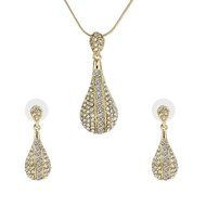 Indian Sparking Crystal Jewelry Set Gold Plated Waterdrop Necklace+CZ Earrings N2