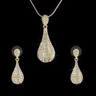 Indian Sparking Crystal Jewelry Set Gold Plated Waterdrop Necklace+CZ Earrings N3