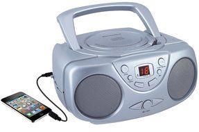 Sylvania SRCD243 Portable CD Player with AM/FM Radio, Boombox (Silver) N5