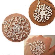 Womens Hollow Pattern Crystal Pendant Silver Necklace Long Sweater Chain Jewelry N5