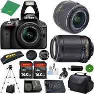 Nikon D3300 - International Version (No Warranty), 18-55mm f/3.5-5.6 DX VR, Nikon 55-200mm f4-5.6G VR, 2pcs 16GB...
