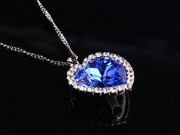 Style Fashion New Necklace Silver Plated Heart of Ocean Titanic Blue Crystal N3
