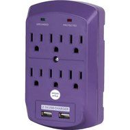 Surge Protector, Electronics Charging Station, 6 Outlet 2 USB Port Wall Adapter with Safety Indicator Lights -... N19