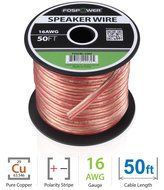 FosPower 14AWG Speaker Wire [14 Gauge | 50 FT] Premium Spooled Oxygen-Free Copper OFC Speaker Wire with Clear... N5