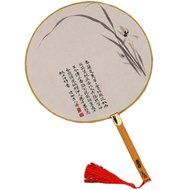 2PCS Cotton Fabric Fan Print Decor Bamboo Handle Round Hand Fan, Orchid
