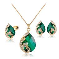 5 Colors Party Wedding Rhinestones Glass Necklace Earrings Ring Jewellery Set