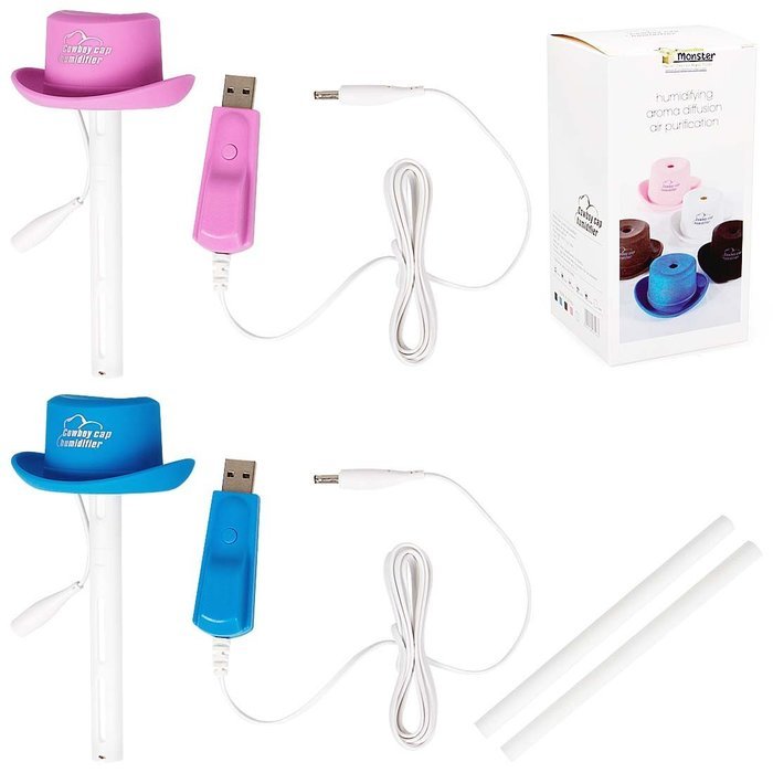 RoryTory 2 pc Pink Blue Mini Cowboy Hat USB Power Air Purifying Humidifier Set N4