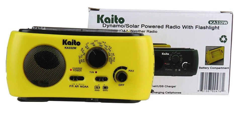 Kaito KA332W Portable Hand Crank Solar AM/FM NOAA Weather Radio with Cell Phone Charger & 3-LED Flashlight (Green) N5