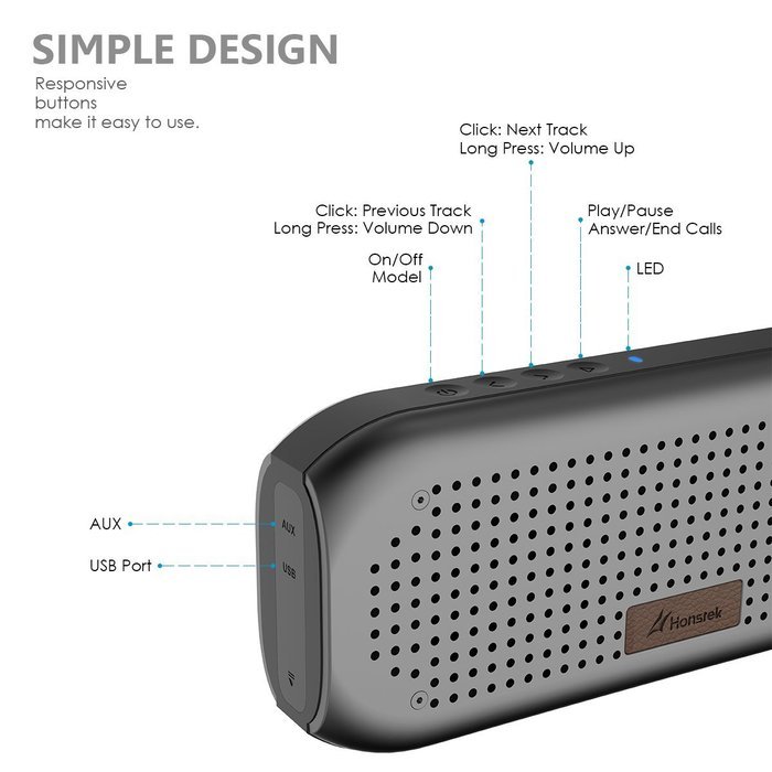Honstek&nbsp;K5 Portable Wireless 4.0 Bluetooth Speaker, Compact Lightweight Waterproof Outdoor Speaker with Dual Driver...