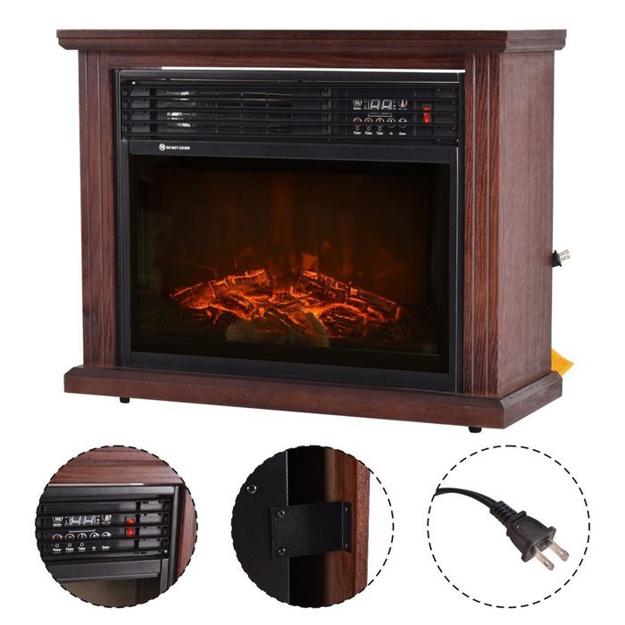 Giantex 28" Free Standing Electric Fireplace 1500W Glass View Log Flame Remote Home N6