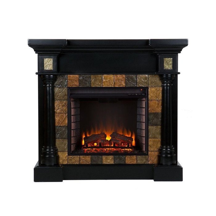 Abir 44 in. Indoor Convertible Media Electric Wall Mount Fireplace in Black with Faux Slate & TV stand can Fit... N3