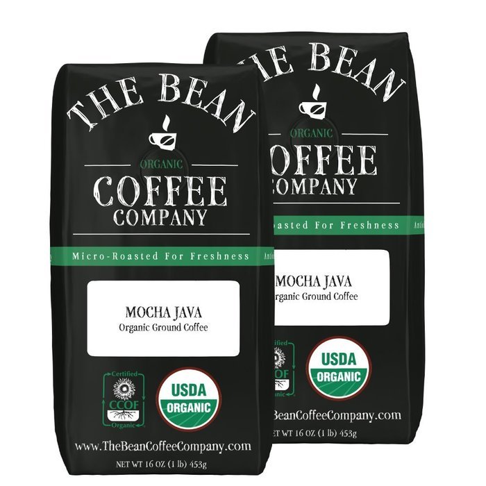 The Bean Coffee Company Mocha Java, Organic Ground, 16-Ounce Bags (Pack of 2) N2