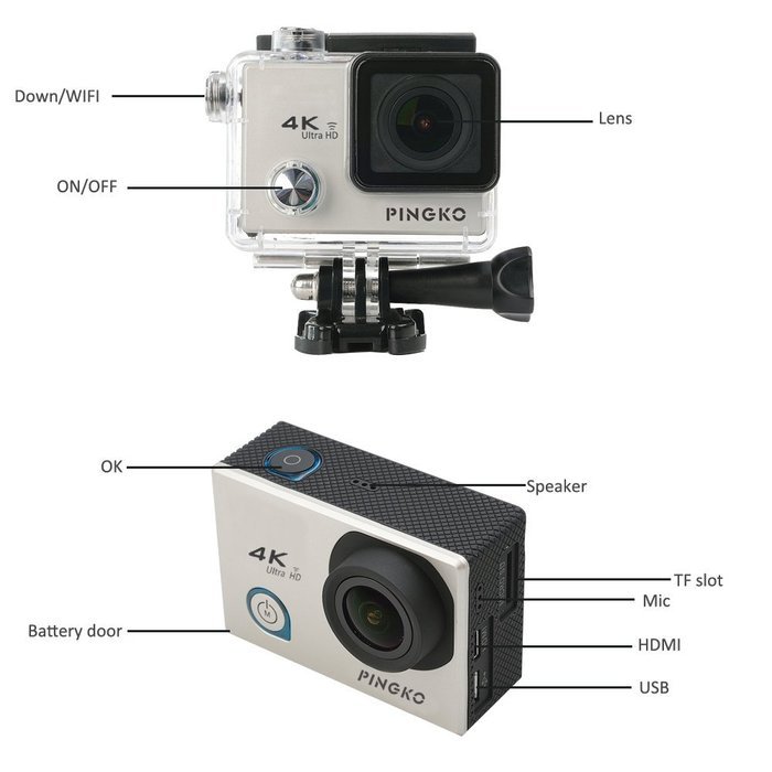 4K WIFI Sport Action Camera,PINGKO 2.0 Inch LCD Screen 12MP 1080P HD 170 Degree Wide Angle Lens Sony Sensor Gyro...