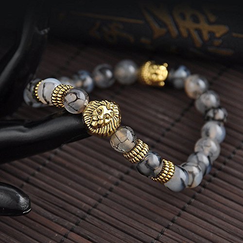 Fashion Men's Black Lava Stone Gold Lion Buddha Beaded Charm Bracelet Cheapest N2