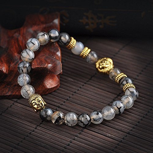 Fashion Men's Black Lava Stone Gold Lion Buddha Beaded Charm Bracelet Cheapest N3