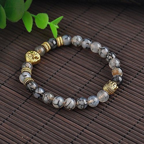 Fashion Men's Black Lava Stone Gold Lion Buddha Beaded Charm Bracelet Cheapest N4
