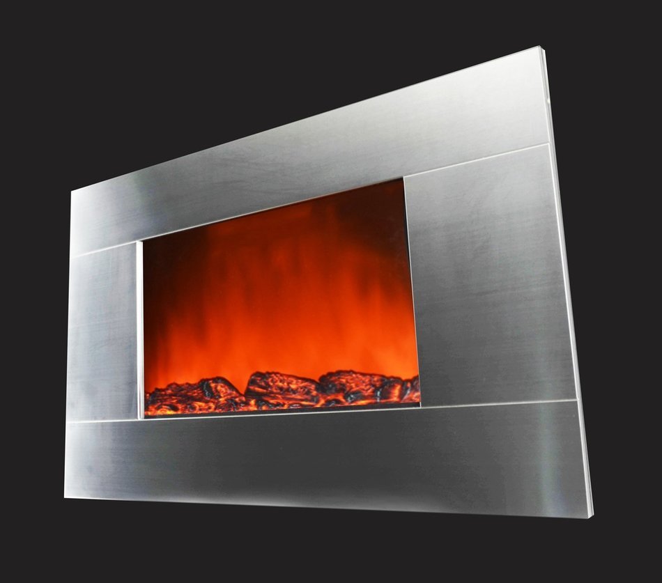 Golden Vantage GV-510GL 35" Modern Stainless Panel Electric Fireplace Heater Wall Mount with Remote Control N5