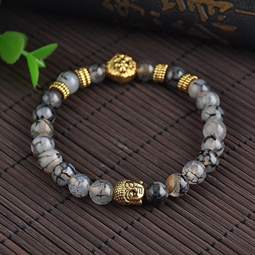 Fashion Men's Black Lava Stone Gold Lion Buddha Beaded Charm Bracelet Cheapest N5