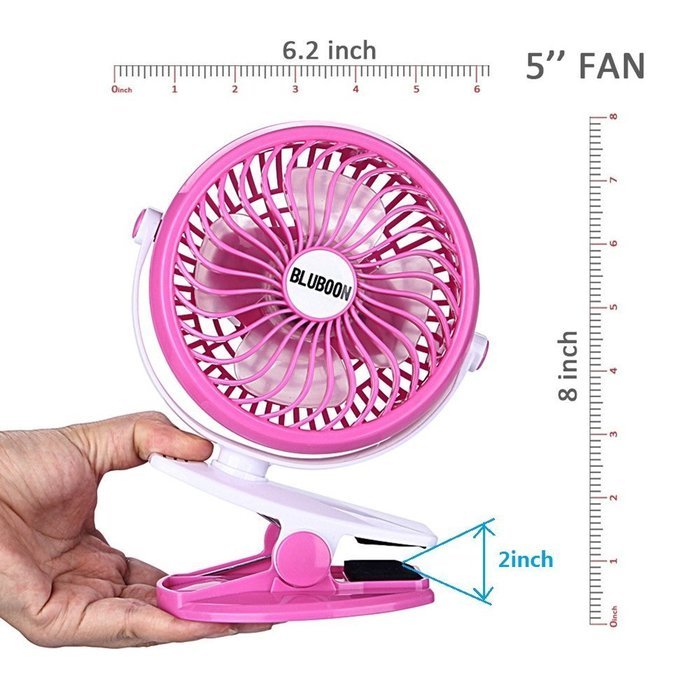 BLUBOON Clip on Fan Battery Operated Speed Adjustable Portable Mini Stroller Fan N5