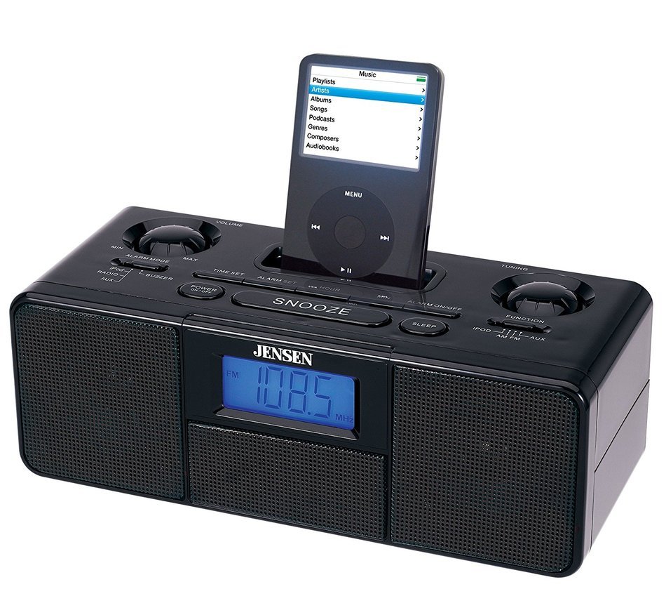 Jensen Universal Docking Station/Alarm Clock with Built-in Speakers for iPod and MP3 Players (Black)