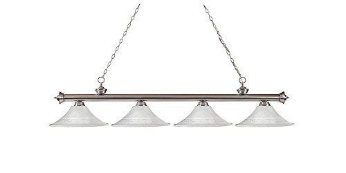 Z-Lite 200-4BN-FWM16 4 Light Billiard with Glass Material Shade, Fluted White Mottle by Z-Lite