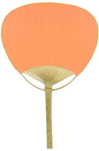 9" Orange Paddle Chinese Paper Hand Fan for Weddings