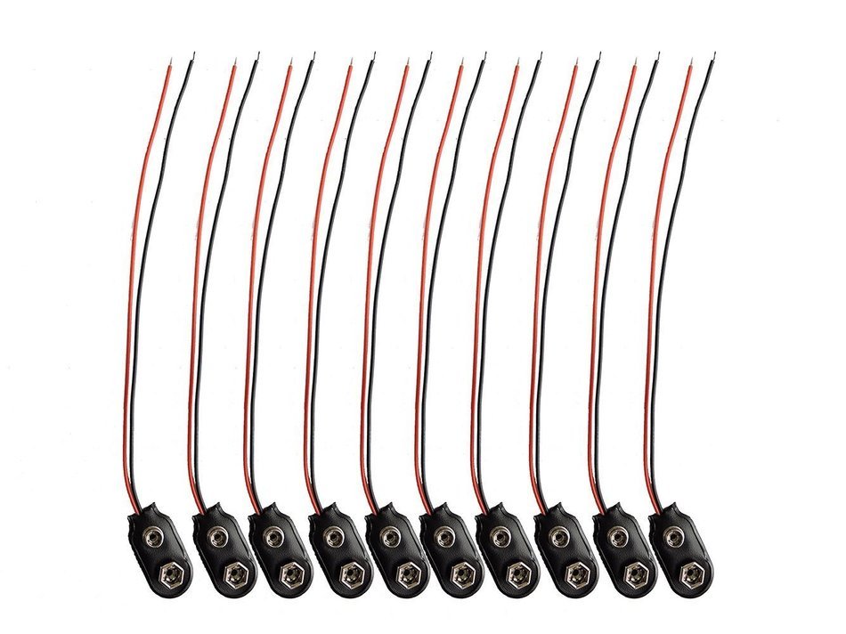 Hosyl I Type Faux Leather Shell 2 Wired 9V Battery Clip Connector 10 Pieces Pack