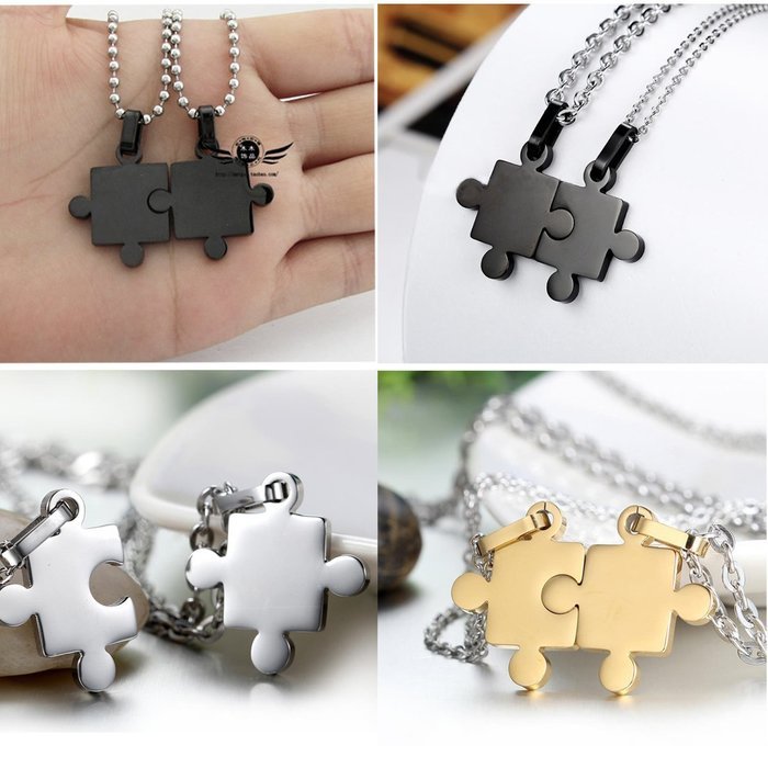 Couple necklace,Men,Women's 2PCS Stainless Steel Pendant Necklace Puzzle Valentine Adjustable for Lovers,Couples... N3