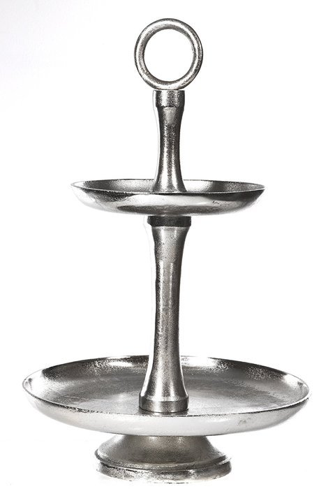 Home Essentials & Beyond 75661 2-Tier Round Cake Stand, Aluminum Nickel - 18 in.