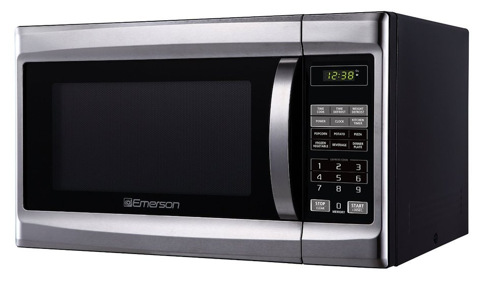 Emerson MW 1338SB, 1.3 CU. FT. 1000 Watt, Touch Control, Stainless Steel Front, Black Cabinent Microwave Oven