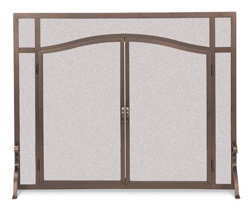 Flat Bronze Finish Fireplace Screen w Feet & Doors (39 in. Width)