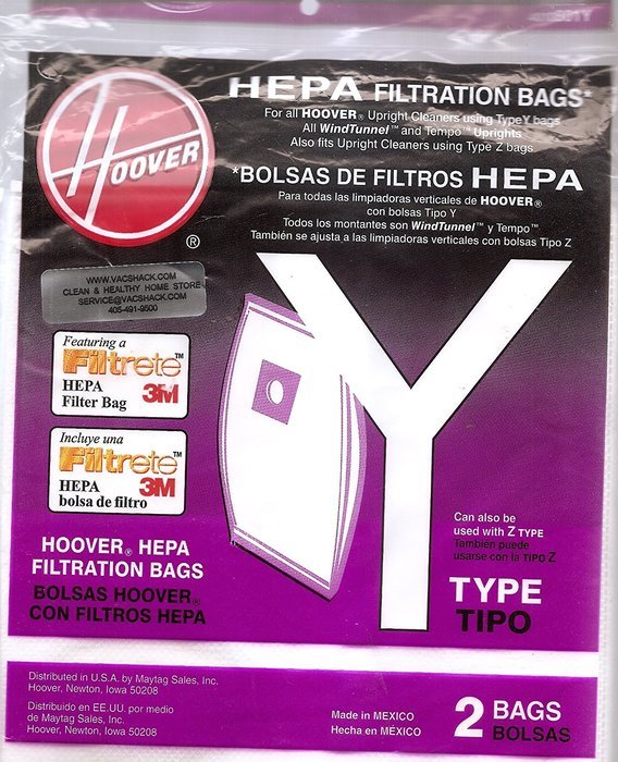 Hoover 3M HEPA Filtration "Y" & "Z" Upright Bag - 2 Pack