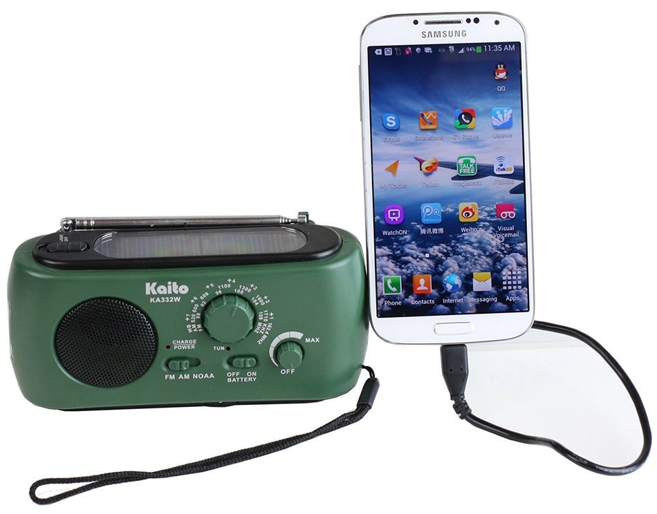 Kaito KA332W Portable Hand Crank Solar AM/FM NOAA Weather Radio with Cell Phone Charger & 3-LED Flashlight (Green) N7