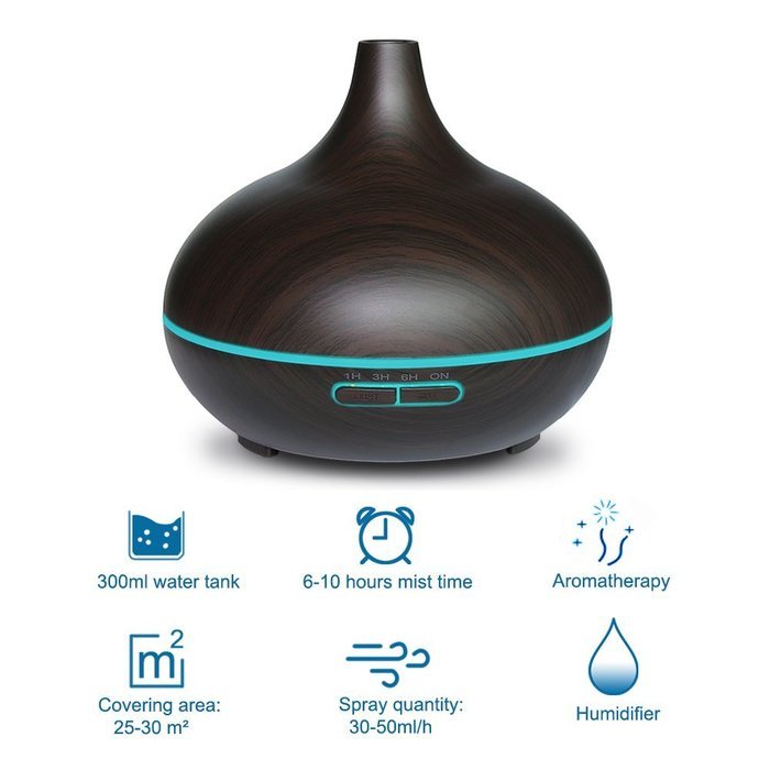 HOWSAN Aromatherapy Essential Oil Diffuser,Wood Grain Cool Mist Ultrasonic Humidifier &ndash; Whisper Quiet - Waterless... N5