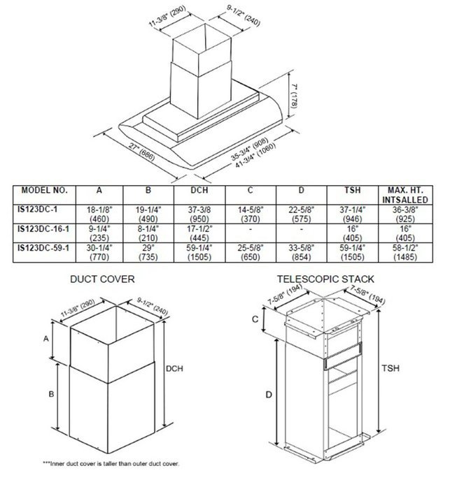 KOBE Range Hoods IS2342SQB-DC59-1 6-Speed 720 CFM Premium Island Range Hood Fits Ceiling Heights Of 9-11', 42" N8