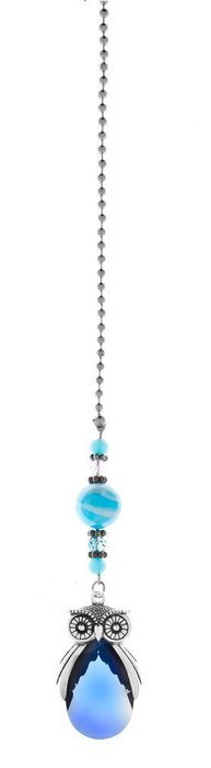Blue Rhinestone & Silver Owl Fan Pull by Ganz